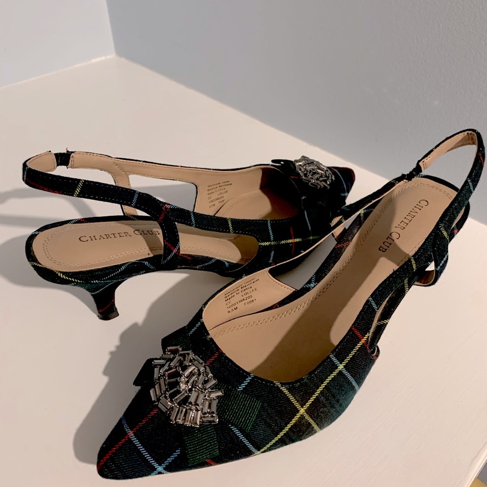 Charter Club Plaid Pumps with Embellishments